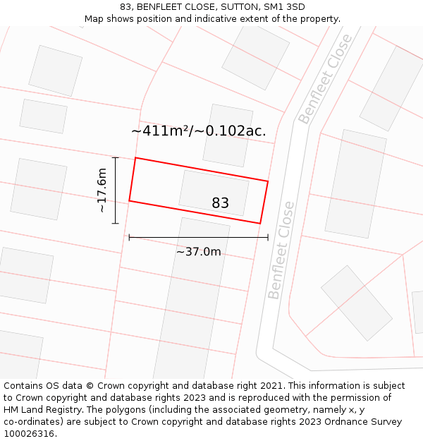 83, BENFLEET CLOSE, SUTTON, SM1 3SD: Plot and title map