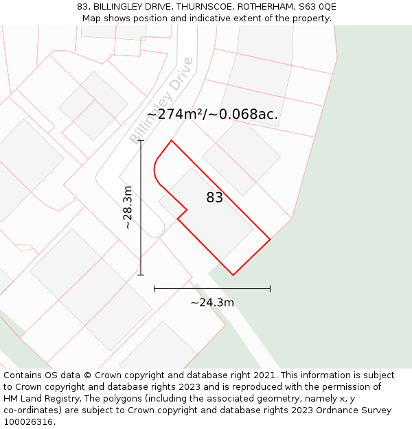 83, BILLINGLEY DRIVE, THURNSCOE, ROTHERHAM, S63 0QE: Plot and title map