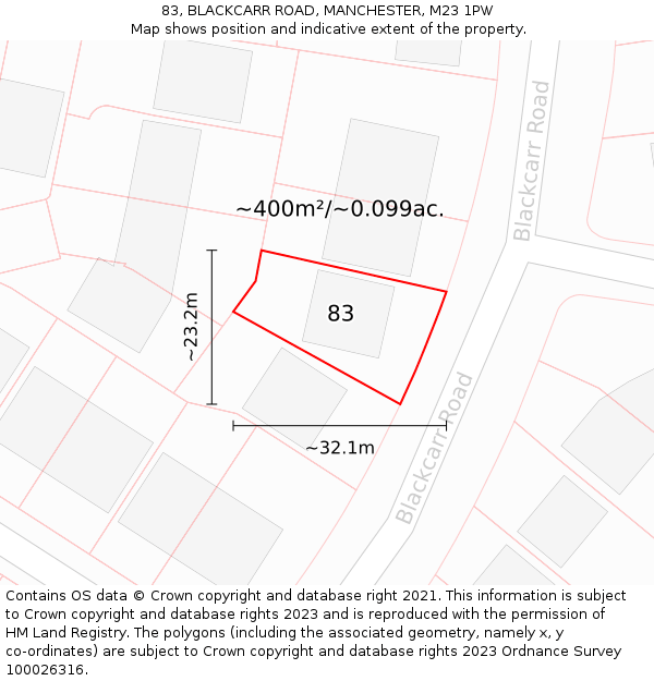 83, BLACKCARR ROAD, MANCHESTER, M23 1PW: Plot and title map
