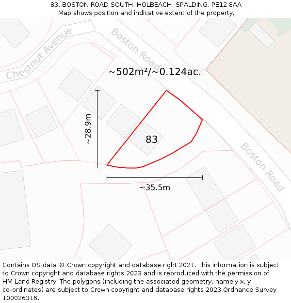 83, BOSTON ROAD SOUTH, HOLBEACH, SPALDING, PE12 8AA: Plot and title map