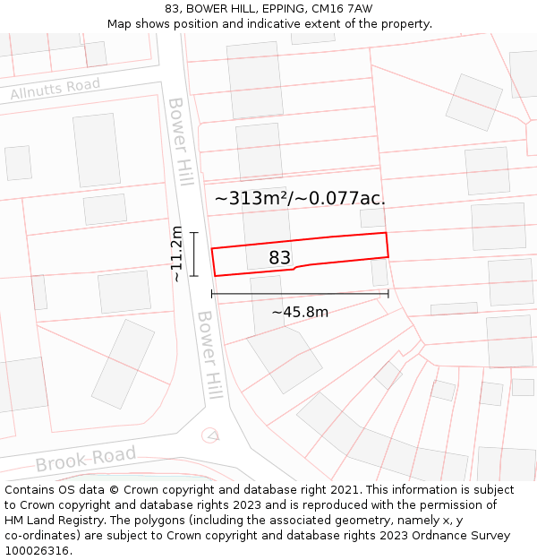 83, BOWER HILL, EPPING, CM16 7AW: Plot and title map