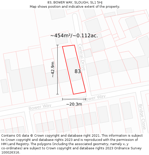 83, BOWER WAY, SLOUGH, SL1 5HJ: Plot and title map