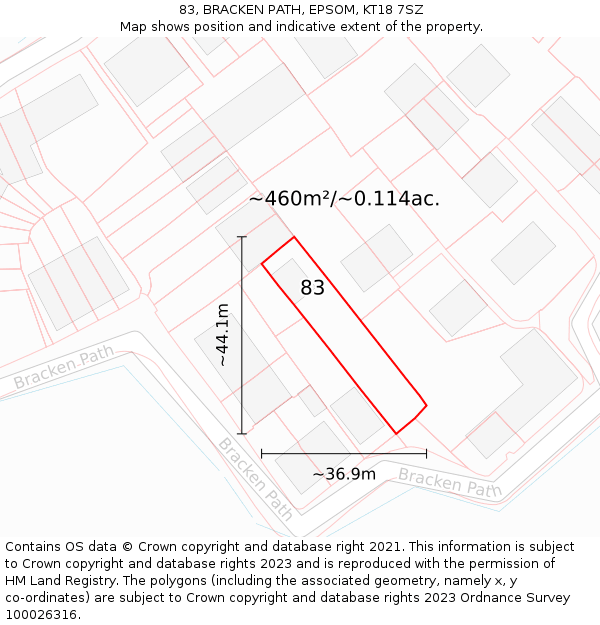 83, BRACKEN PATH, EPSOM, KT18 7SZ: Plot and title map