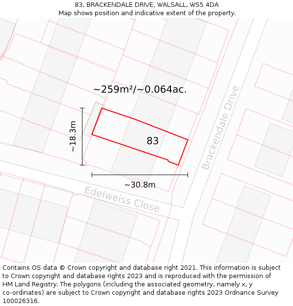83, BRACKENDALE DRIVE, WALSALL, WS5 4DA: Plot and title map