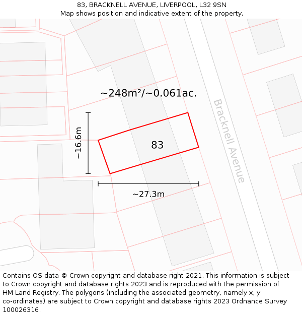 83, BRACKNELL AVENUE, LIVERPOOL, L32 9SN: Plot and title map