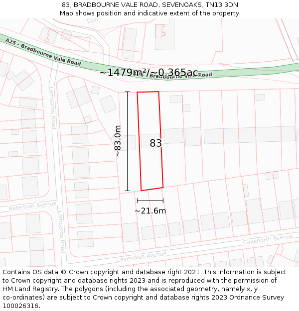 83, BRADBOURNE VALE ROAD, SEVENOAKS, TN13 3DN: Plot and title map
