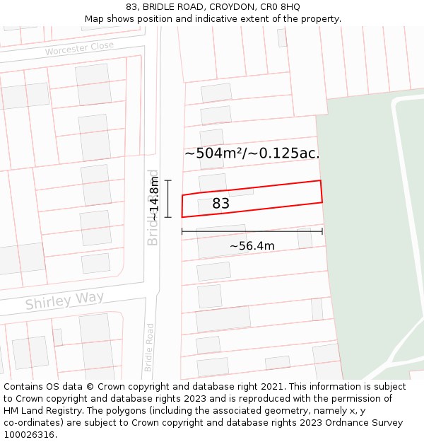 83, BRIDLE ROAD, CROYDON, CR0 8HQ: Plot and title map