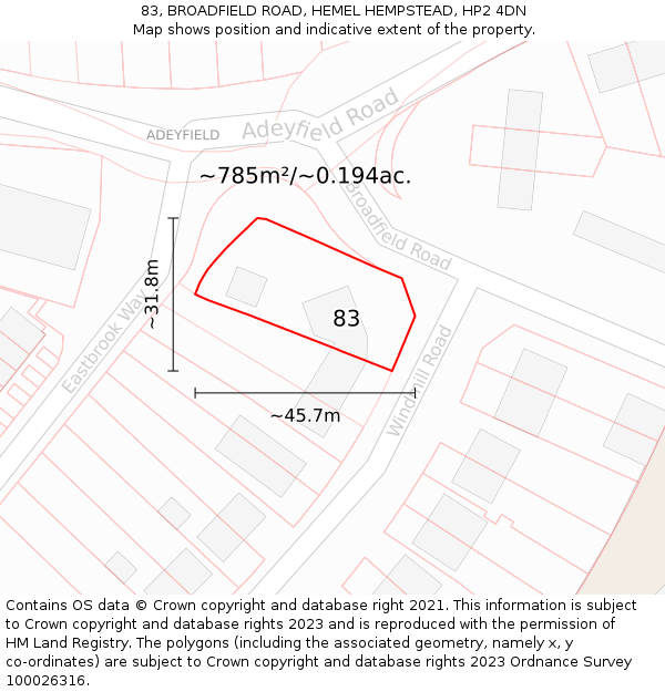 83, BROADFIELD ROAD, HEMEL HEMPSTEAD, HP2 4DN: Plot and title map