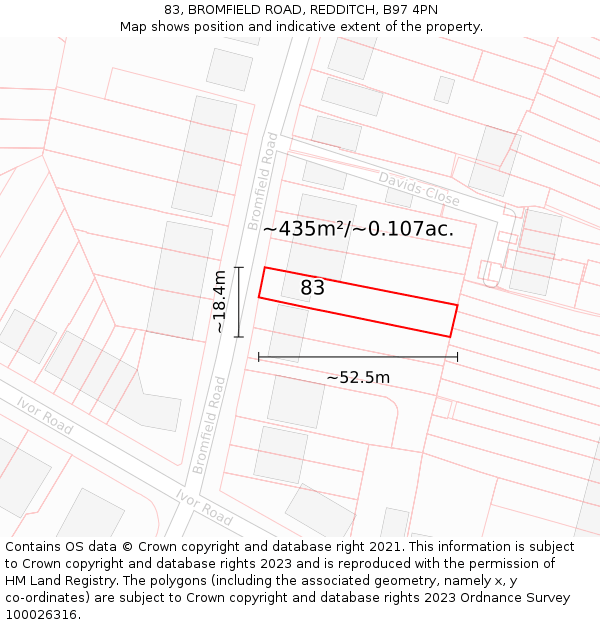 83, BROMFIELD ROAD, REDDITCH, B97 4PN: Plot and title map