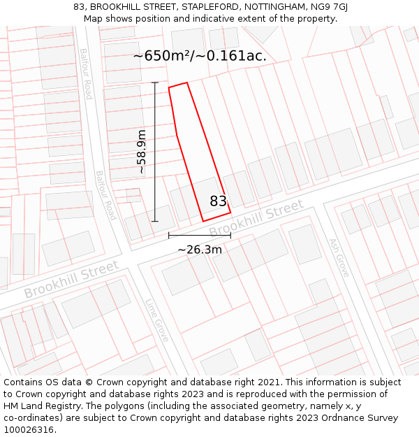83, BROOKHILL STREET, STAPLEFORD, NOTTINGHAM, NG9 7GJ: Plot and title map