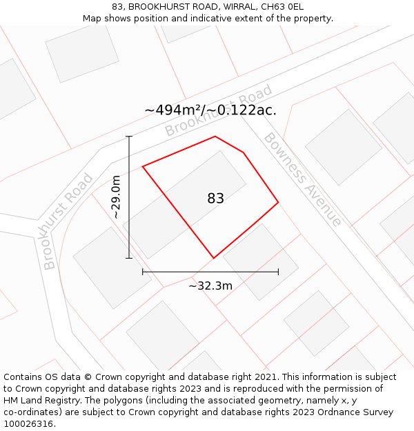 83, BROOKHURST ROAD, WIRRAL, CH63 0EL: Plot and title map