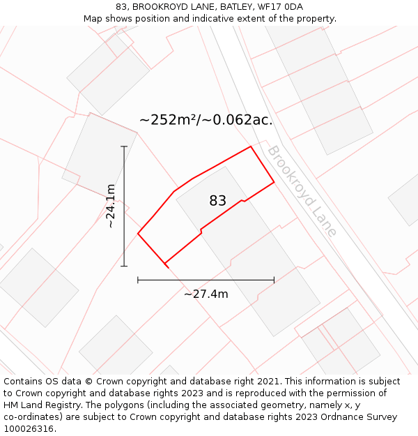 83, BROOKROYD LANE, BATLEY, WF17 0DA: Plot and title map