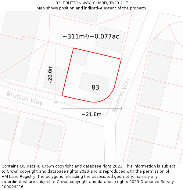 83, BRUTTON WAY, CHARD, TA20 2HB: Plot and title map