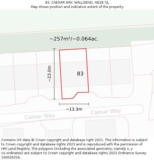 83, CAESAR WAY, WALLSEND, NE28 7JL: Plot and title map