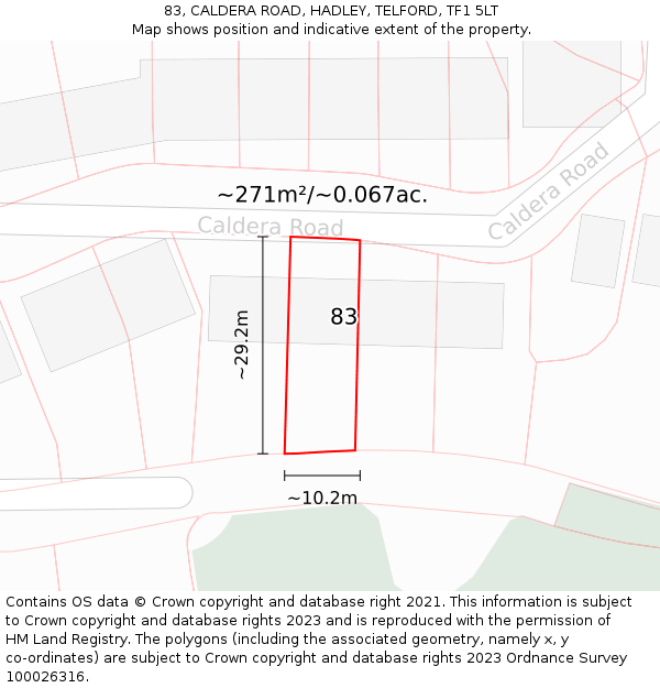 83, CALDERA ROAD, HADLEY, TELFORD, TF1 5LT: Plot and title map