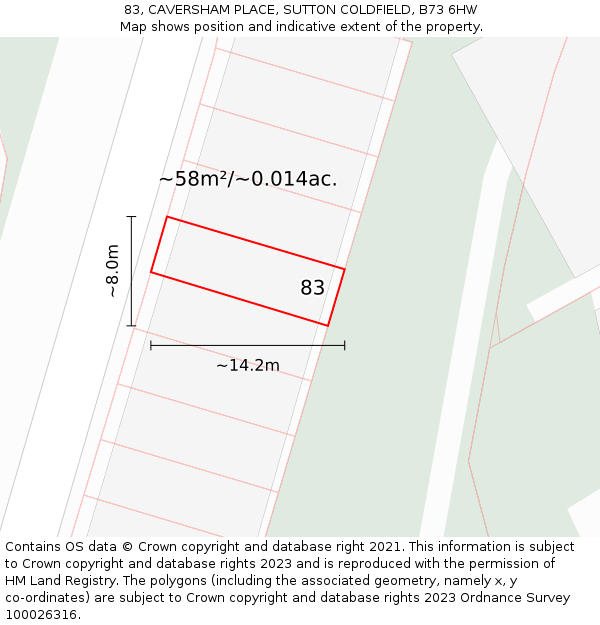 83, CAVERSHAM PLACE, SUTTON COLDFIELD, B73 6HW: Plot and title map