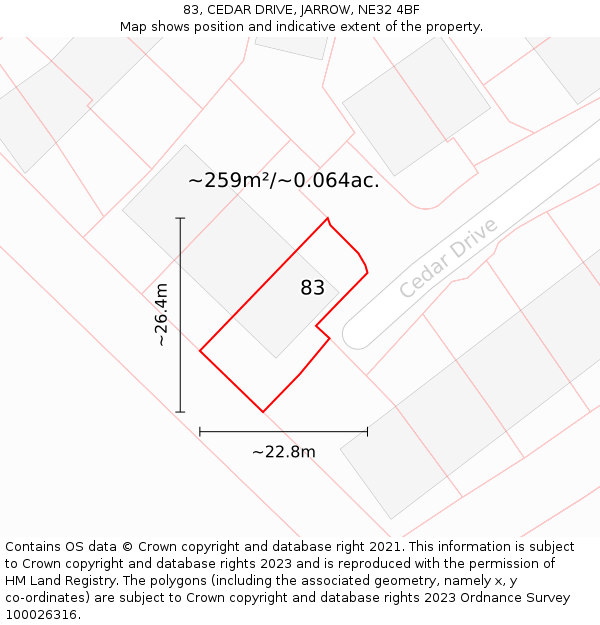 83, CEDAR DRIVE, JARROW, NE32 4BF: Plot and title map
