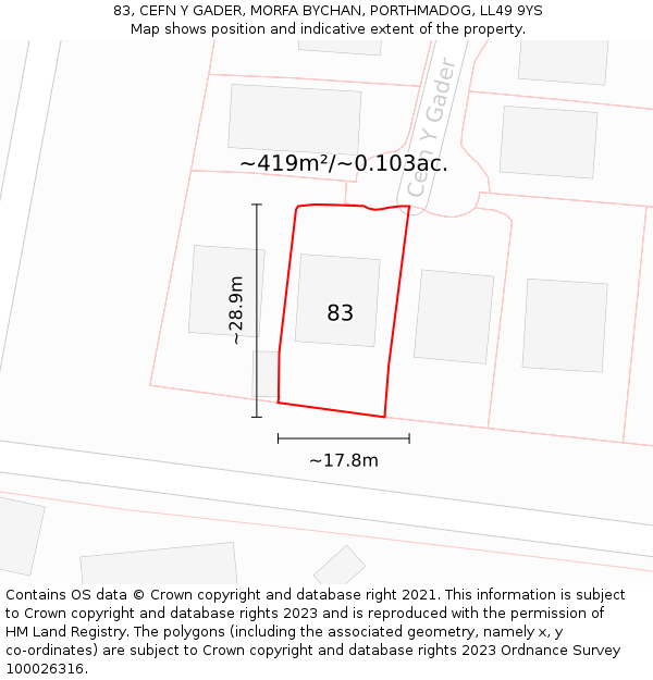 83, CEFN Y GADER, MORFA BYCHAN, PORTHMADOG, LL49 9YS: Plot and title map