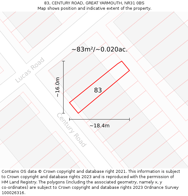 83, CENTURY ROAD, GREAT YARMOUTH, NR31 0BS: Plot and title map