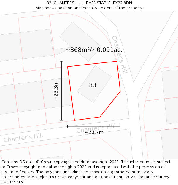 83, CHANTERS HILL, BARNSTAPLE, EX32 8DN: Plot and title map