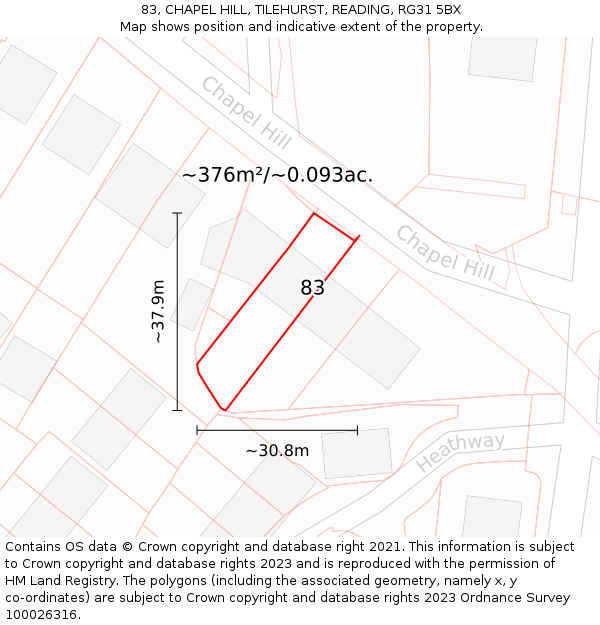 83, CHAPEL HILL, TILEHURST, READING, RG31 5BX: Plot and title map