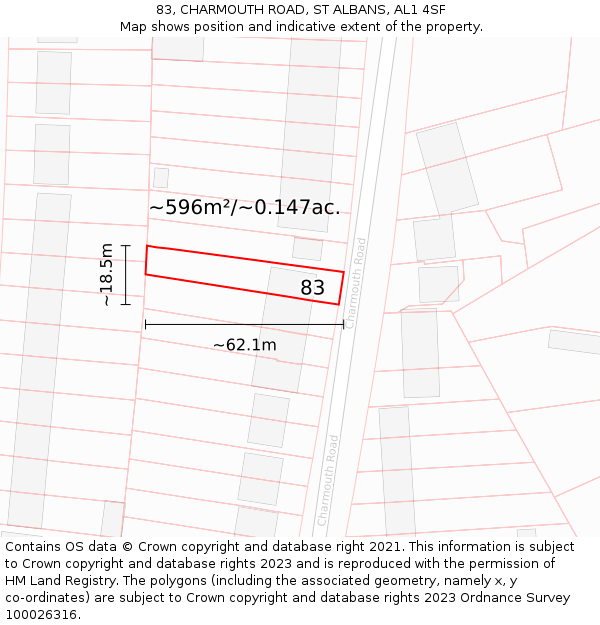 83, CHARMOUTH ROAD, ST ALBANS, AL1 4SF: Plot and title map
