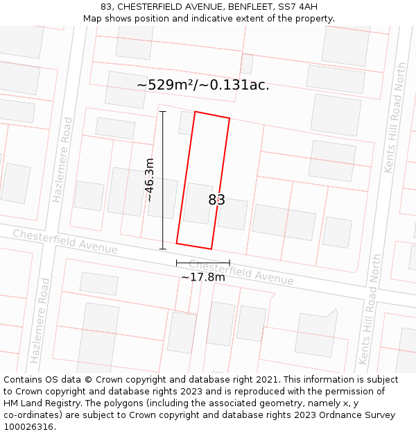 83, CHESTERFIELD AVENUE, BENFLEET, SS7 4AH: Plot and title map