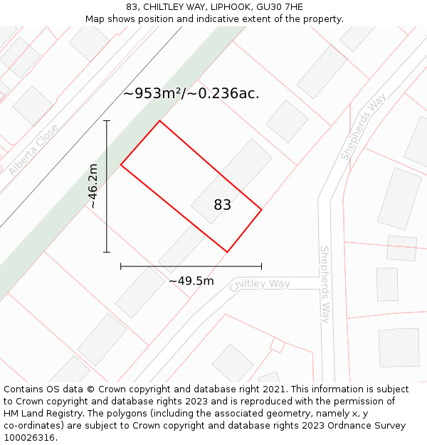 83, CHILTLEY WAY, LIPHOOK, GU30 7HE: Plot and title map