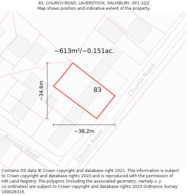 83, CHURCH ROAD, LAVERSTOCK, SALISBURY, SP1 1QZ: Plot and title map