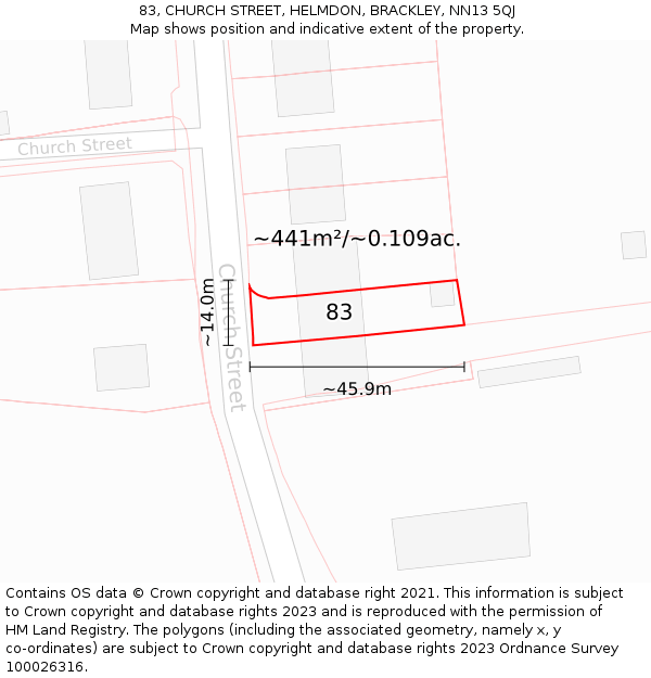 83, CHURCH STREET, HELMDON, BRACKLEY, NN13 5QJ: Plot and title map