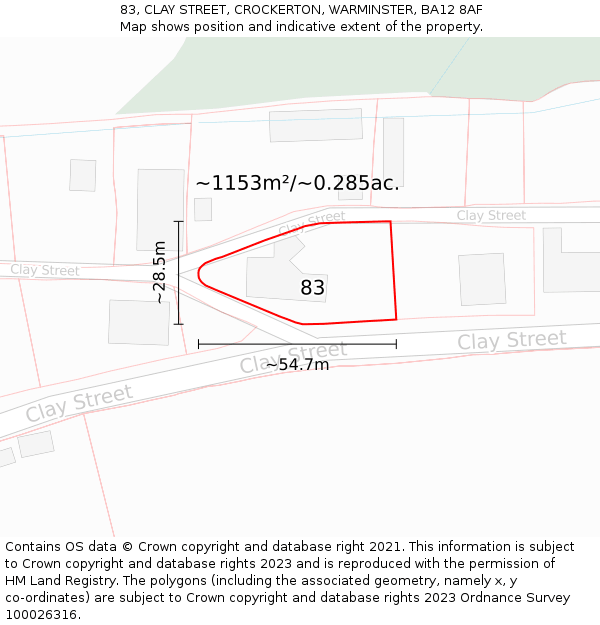 83, CLAY STREET, CROCKERTON, WARMINSTER, BA12 8AF: Plot and title map