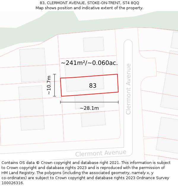 83, CLERMONT AVENUE, STOKE-ON-TRENT, ST4 8QQ: Plot and title map