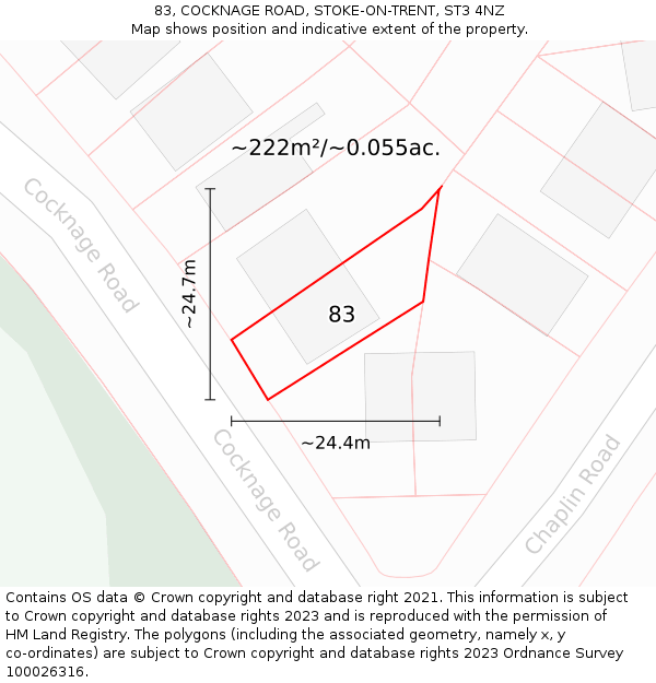 83, COCKNAGE ROAD, STOKE-ON-TRENT, ST3 4NZ: Plot and title map