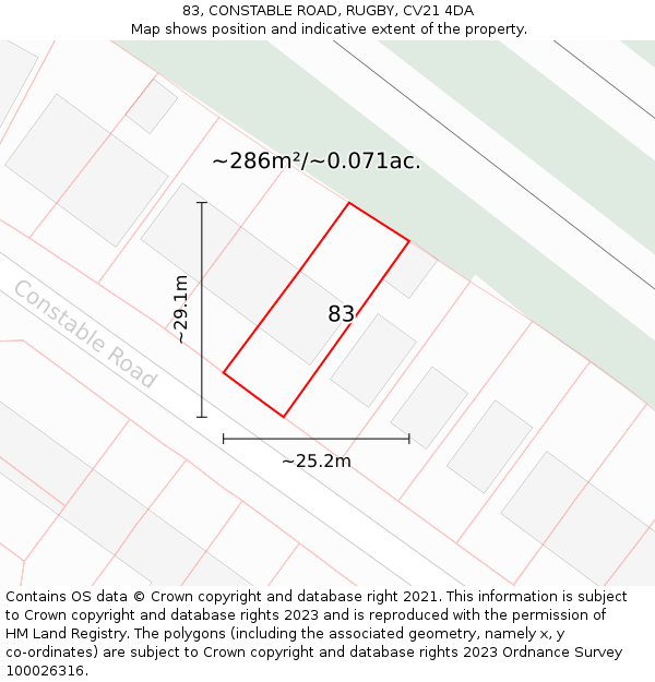 83, CONSTABLE ROAD, RUGBY, CV21 4DA: Plot and title map