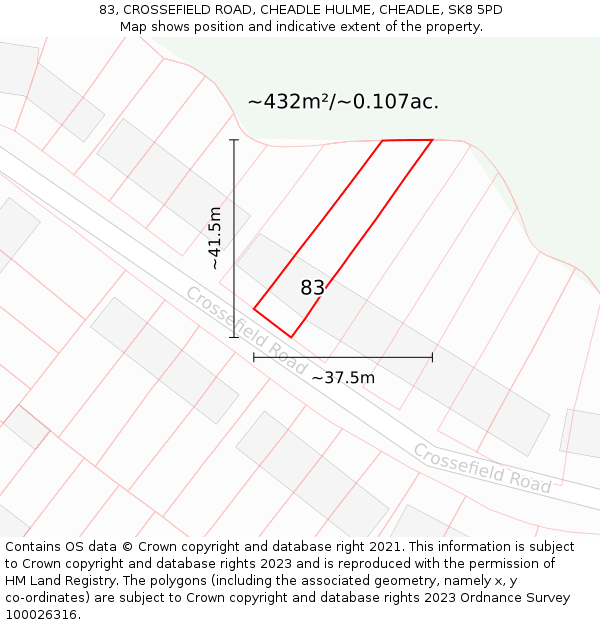 83, CROSSEFIELD ROAD, CHEADLE HULME, CHEADLE, SK8 5PD: Plot and title map
