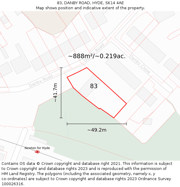 83, DANBY ROAD, HYDE, SK14 4AE: Plot and title map