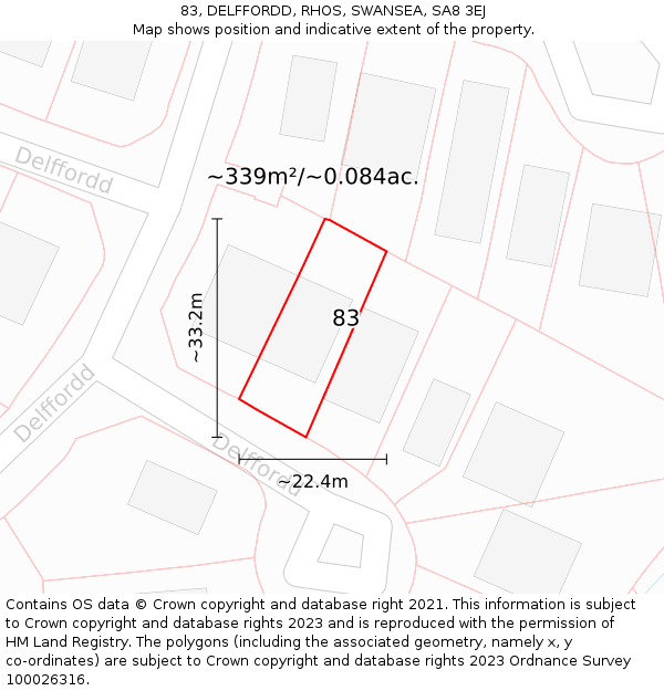 83, DELFFORDD, RHOS, SWANSEA, SA8 3EJ: Plot and title map
