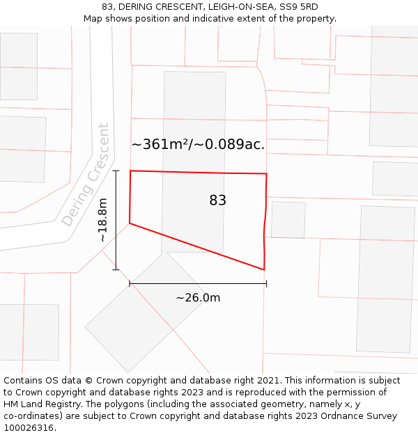 83, DERING CRESCENT, LEIGH-ON-SEA, SS9 5RD: Plot and title map
