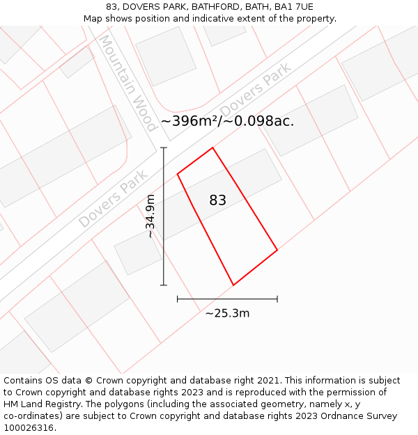 83, DOVERS PARK, BATHFORD, BATH, BA1 7UE: Plot and title map