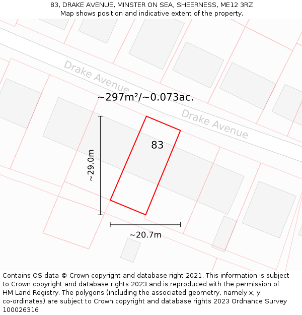 83, DRAKE AVENUE, MINSTER ON SEA, SHEERNESS, ME12 3RZ: Plot and title map