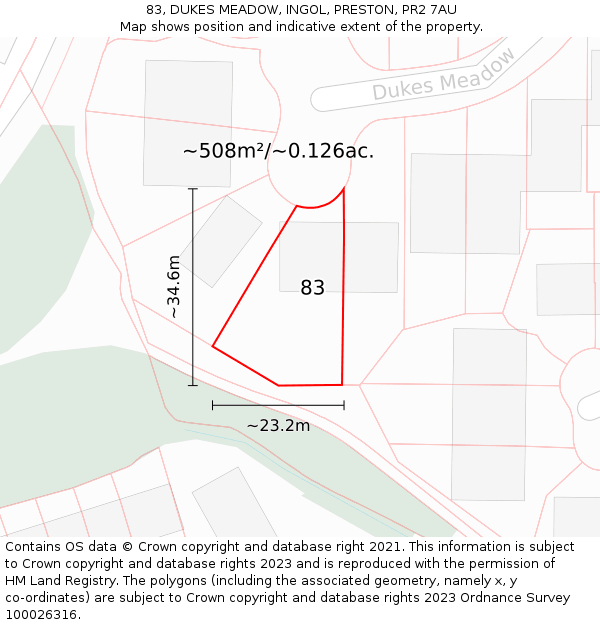 83, DUKES MEADOW, INGOL, PRESTON, PR2 7AU: Plot and title map