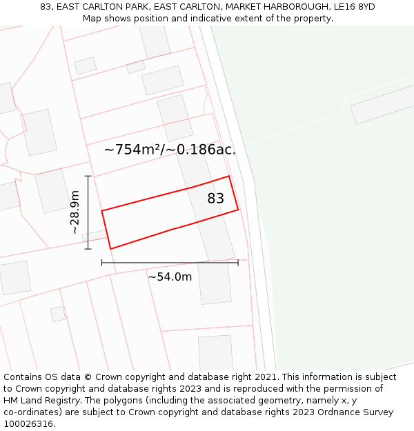 83, EAST CARLTON PARK, EAST CARLTON, MARKET HARBOROUGH, LE16 8YD: Plot and title map