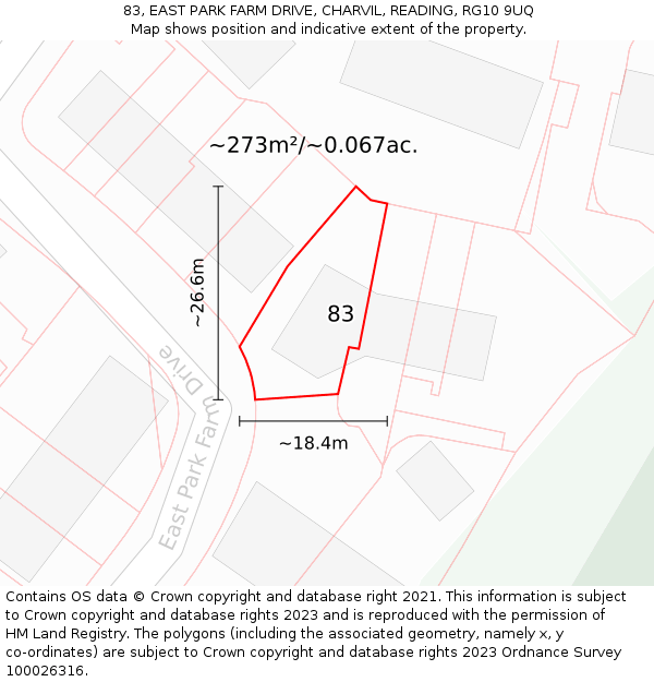 83, EAST PARK FARM DRIVE, CHARVIL, READING, RG10 9UQ: Plot and title map