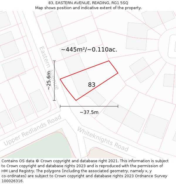 83, EASTERN AVENUE, READING, RG1 5SQ: Plot and title map