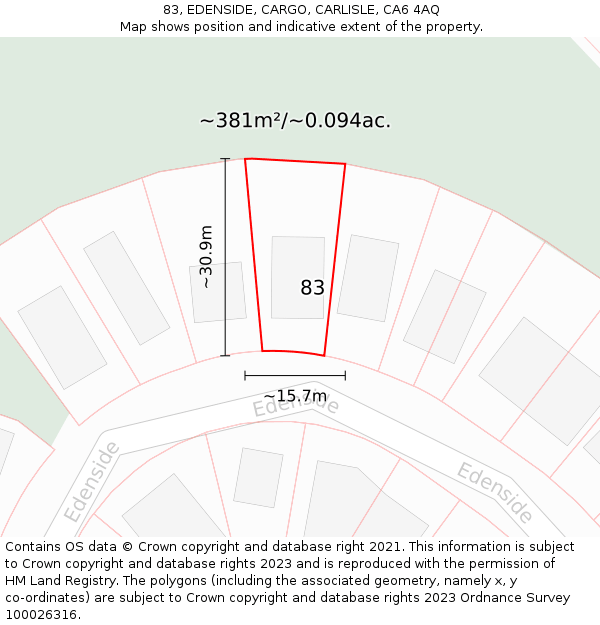 83, EDENSIDE, CARGO, CARLISLE, CA6 4AQ: Plot and title map