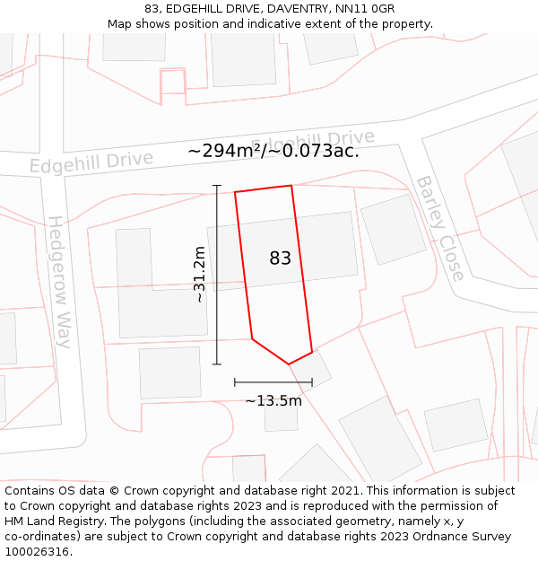 83, EDGEHILL DRIVE, DAVENTRY, NN11 0GR: Plot and title map