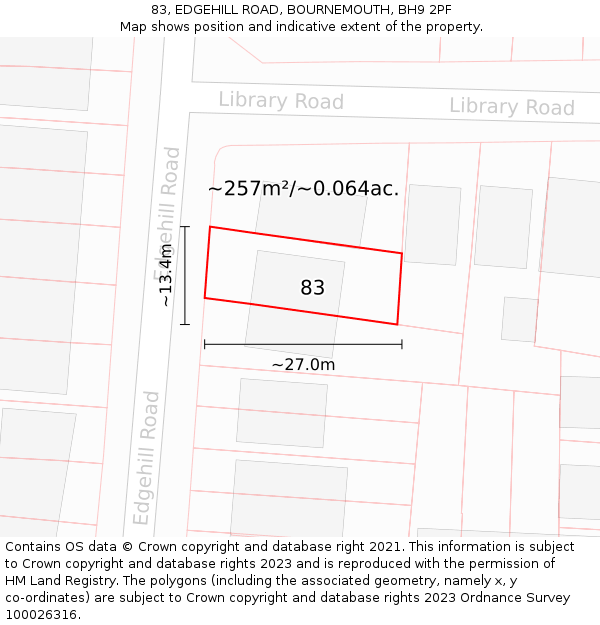 83, EDGEHILL ROAD, BOURNEMOUTH, BH9 2PF: Plot and title map