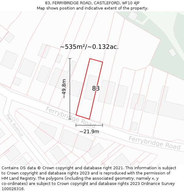 83, FERRYBRIDGE ROAD, CASTLEFORD, WF10 4JP: Plot and title map