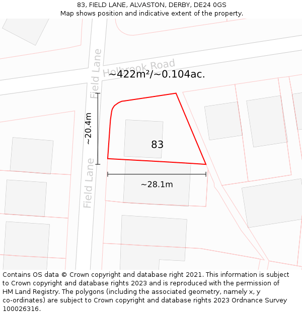 83, FIELD LANE, ALVASTON, DERBY, DE24 0GS: Plot and title map