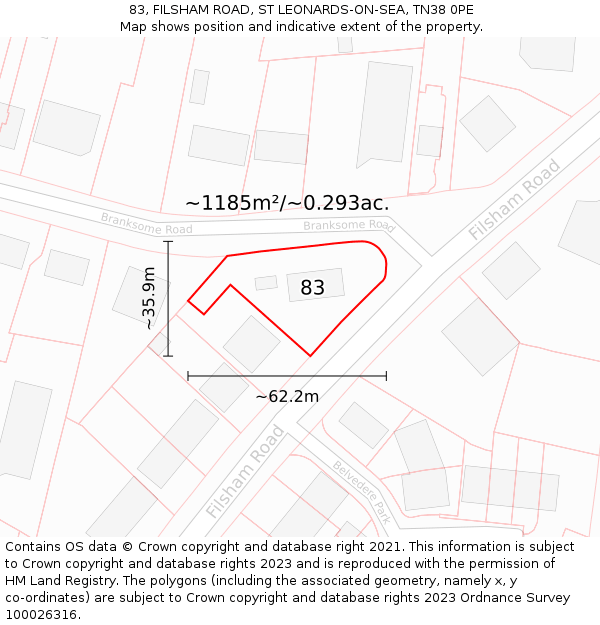 83, FILSHAM ROAD, ST LEONARDS-ON-SEA, TN38 0PE: Plot and title map
